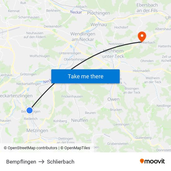 Bempflingen to Schlierbach map