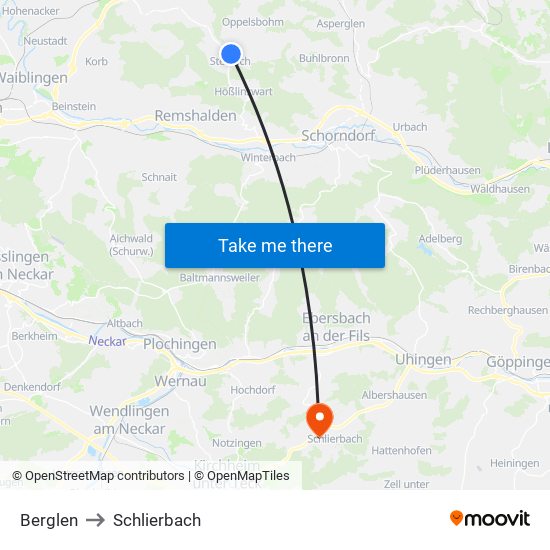 Berglen to Schlierbach map
