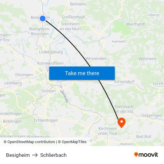 Besigheim to Schlierbach map