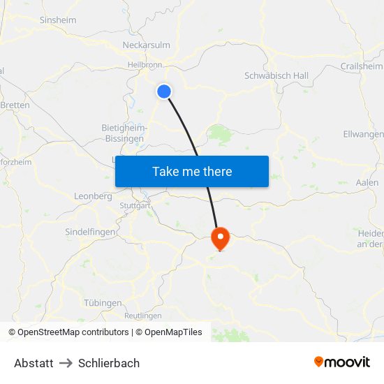 Abstatt to Schlierbach map