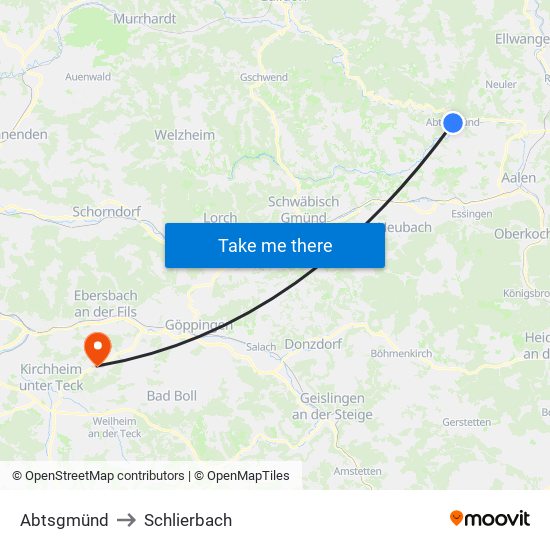 Abtsgmünd to Schlierbach map