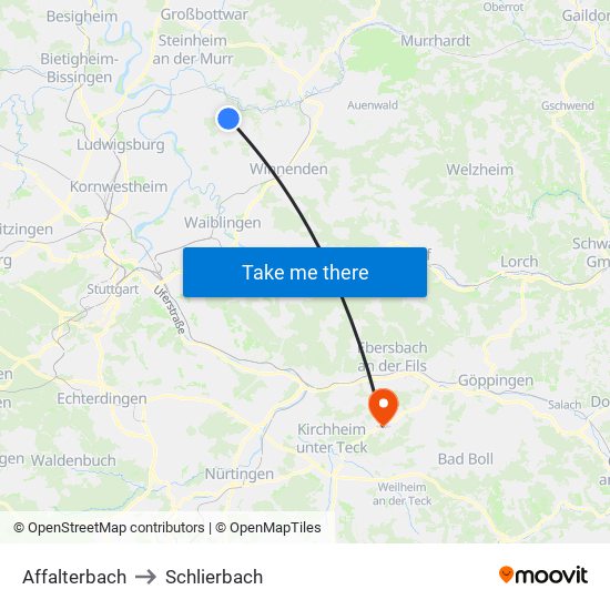 Affalterbach to Schlierbach map