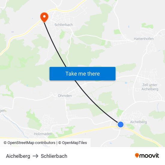 Aichelberg to Schlierbach map