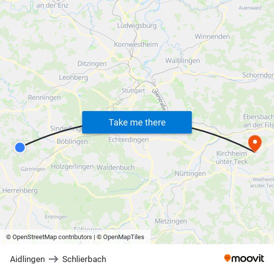 Aidlingen to Schlierbach map