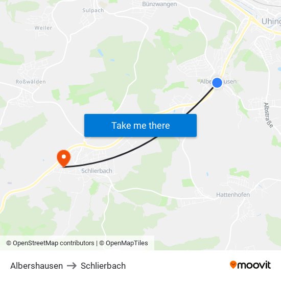 Albershausen to Schlierbach map