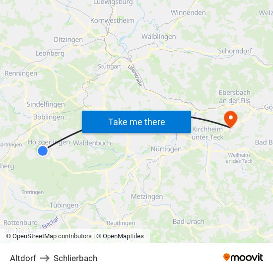 Altdorf to Schlierbach map