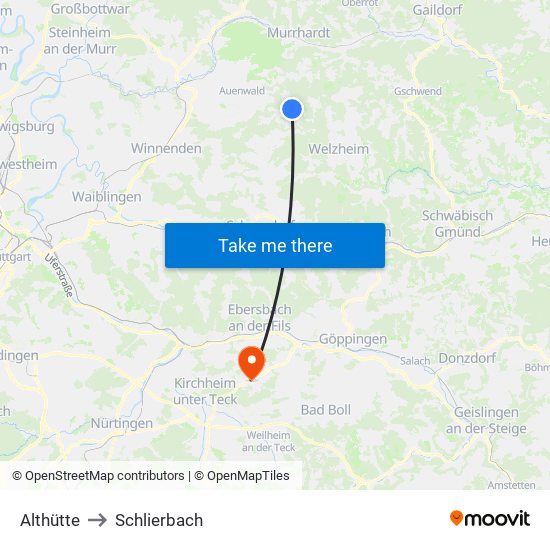 Althütte to Schlierbach map