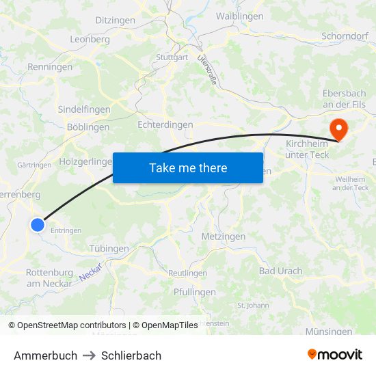 Ammerbuch to Schlierbach map