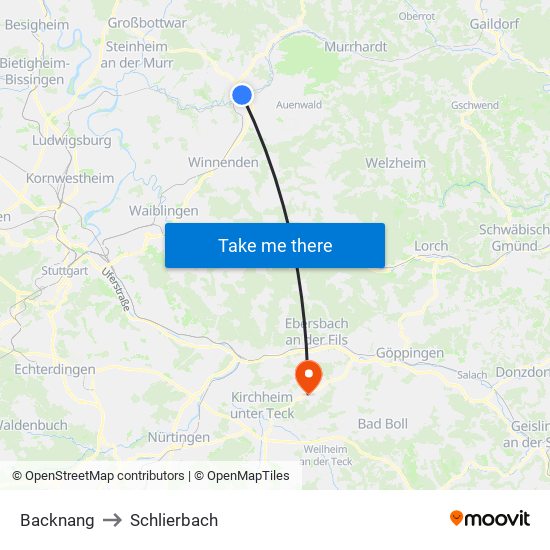 Backnang to Schlierbach map