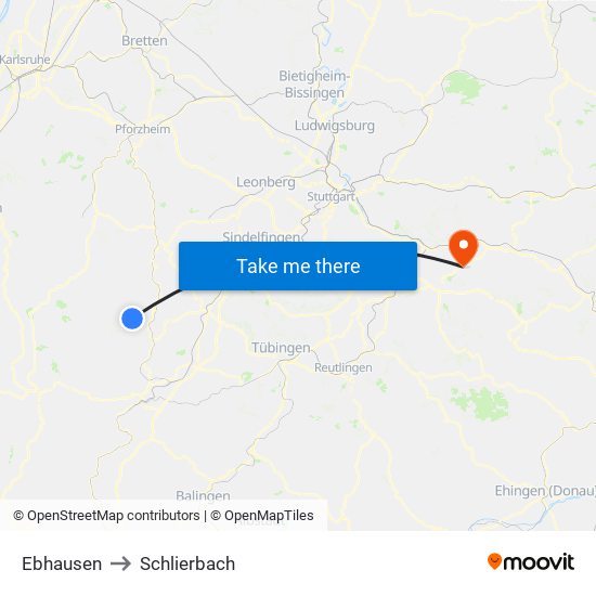 Ebhausen to Schlierbach map