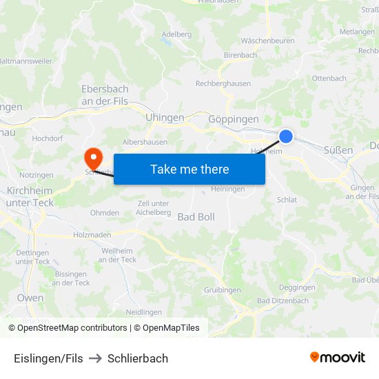 Eislingen/Fils to Schlierbach map