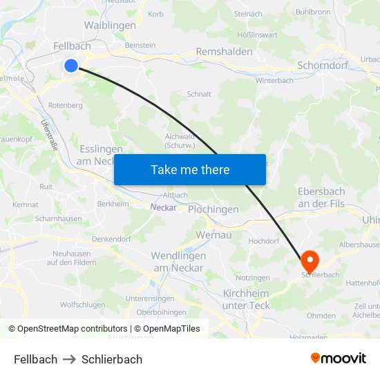 Fellbach to Schlierbach map
