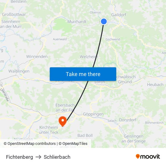 Fichtenberg to Schlierbach map