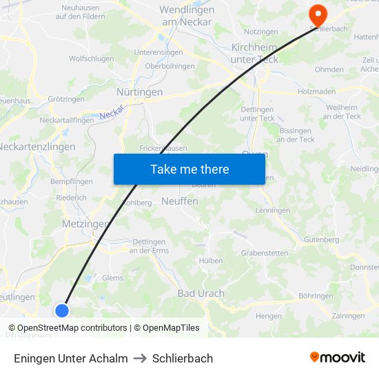 Eningen Unter Achalm to Schlierbach map