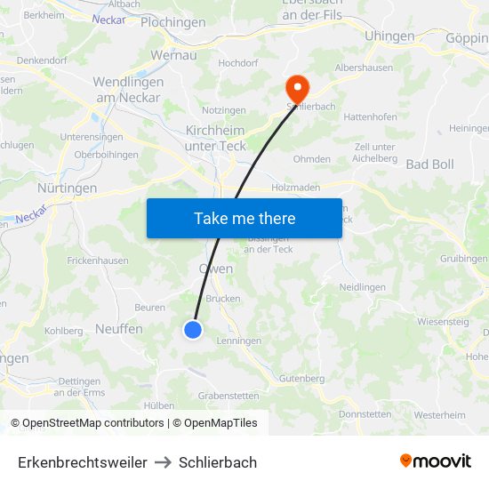 Erkenbrechtsweiler to Schlierbach map