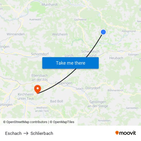 Eschach to Schlierbach map