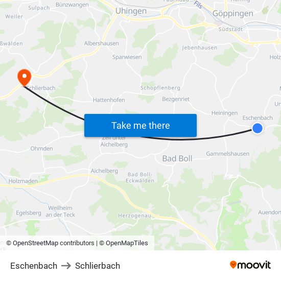 Eschenbach to Schlierbach map