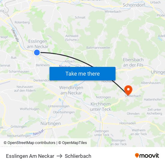 Esslingen Am Neckar to Schlierbach map
