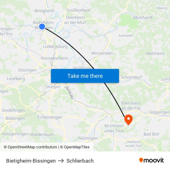 Bietigheim-Bissingen to Schlierbach map