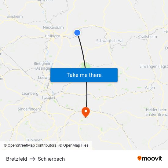 Bretzfeld to Schlierbach map