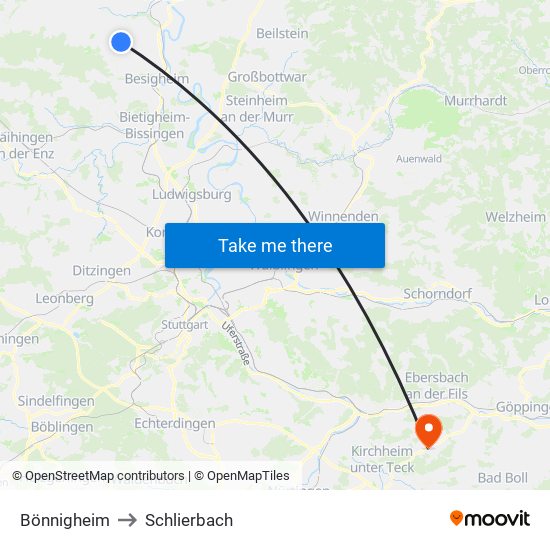 Bönnigheim to Schlierbach map