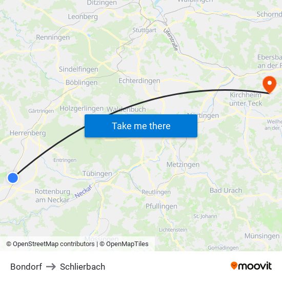 Bondorf to Schlierbach map