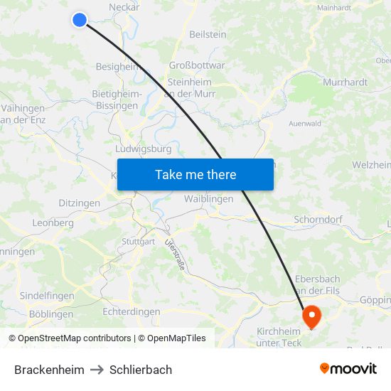 Brackenheim to Schlierbach map