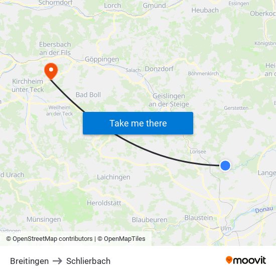 Breitingen to Schlierbach map