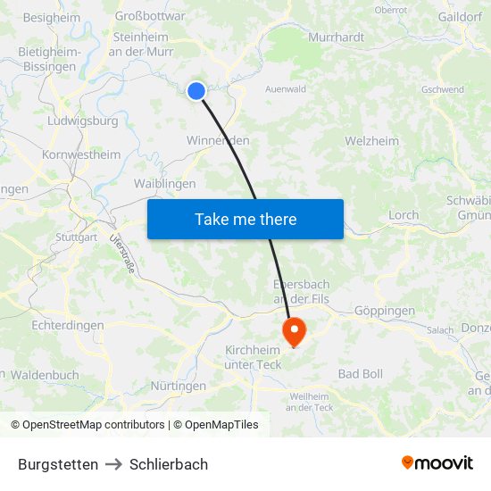 Burgstetten to Schlierbach map