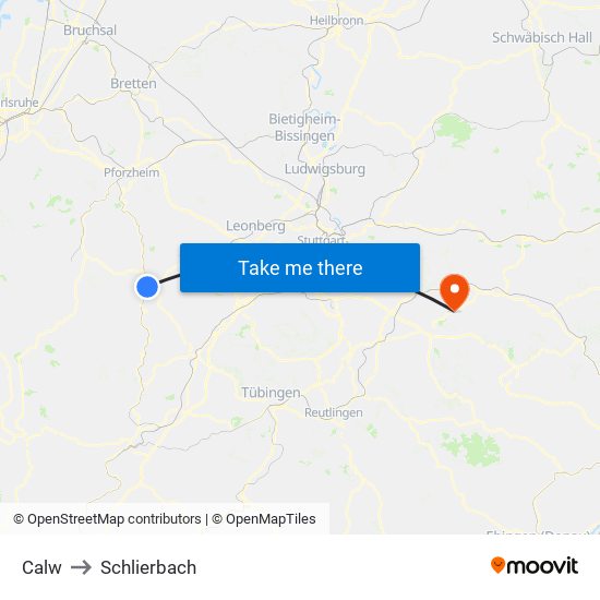 Calw to Schlierbach map