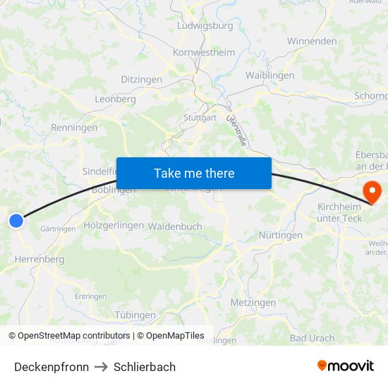 Deckenpfronn to Schlierbach map