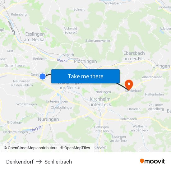 Denkendorf to Schlierbach map