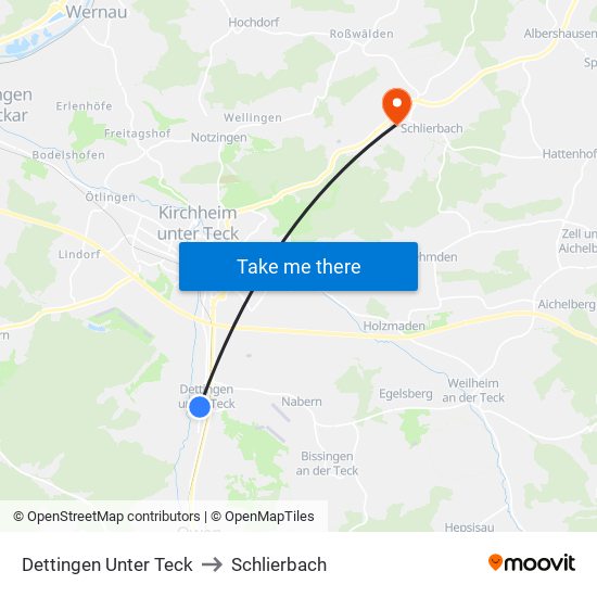 Dettingen Unter Teck to Schlierbach map