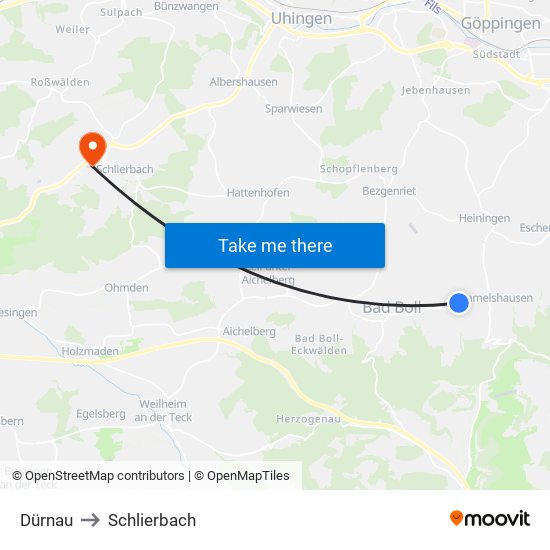 Dürnau to Schlierbach map