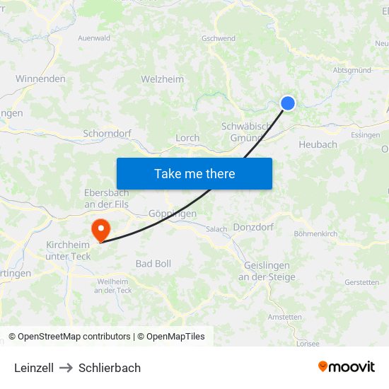 Leinzell to Schlierbach map