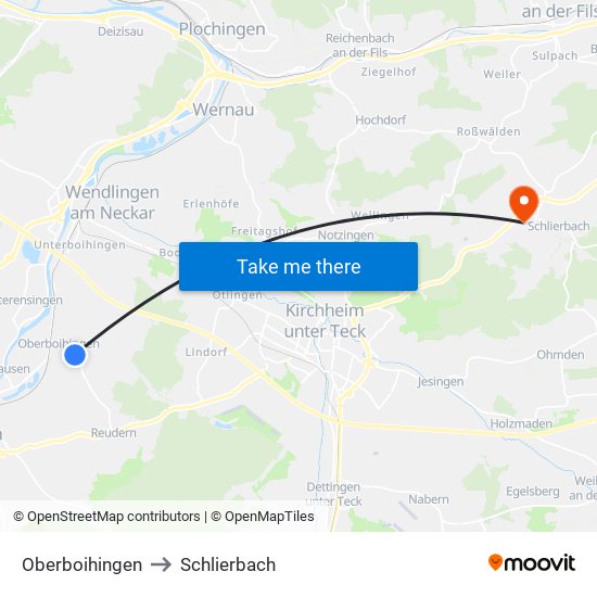 Oberboihingen to Schlierbach map