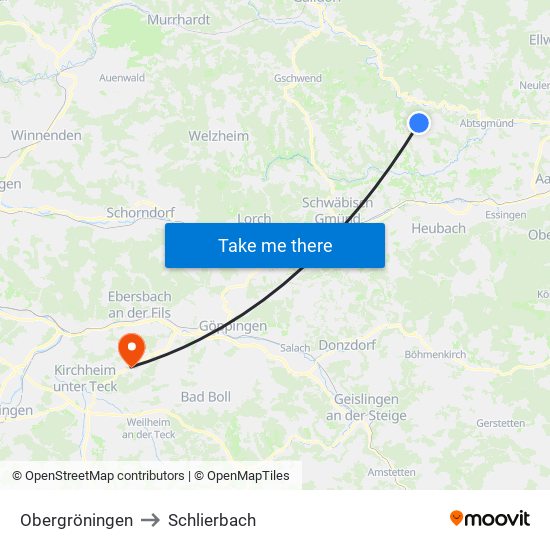 Obergröningen to Schlierbach map