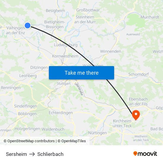 Sersheim to Schlierbach map