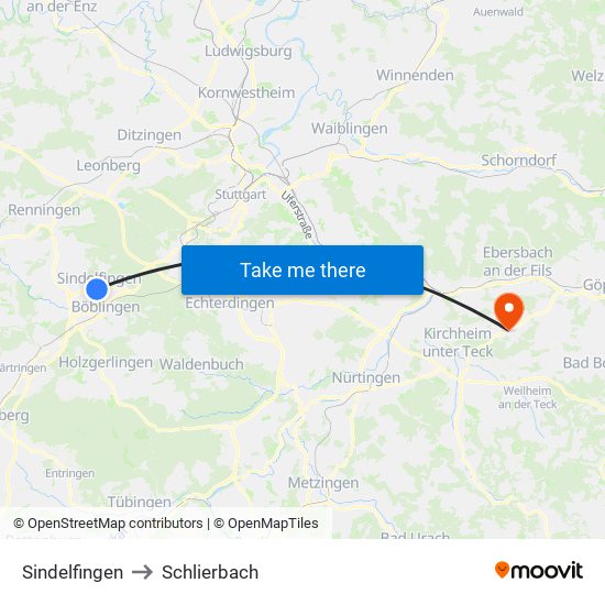 Sindelfingen to Schlierbach map