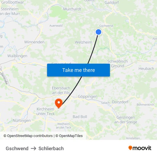 Gschwend to Schlierbach map