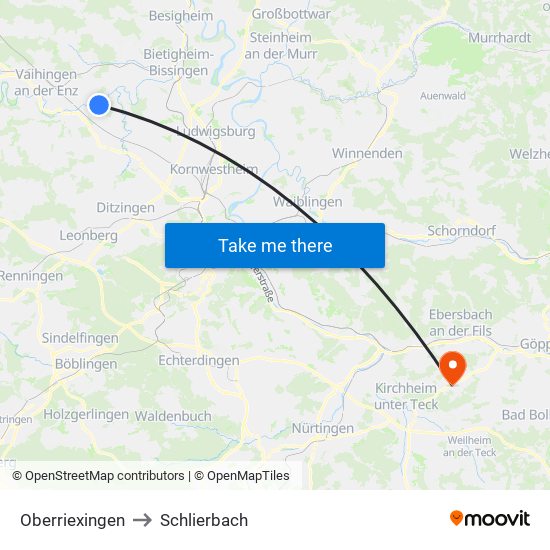 Oberriexingen to Schlierbach map