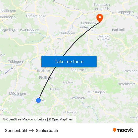Sonnenbühl to Schlierbach map