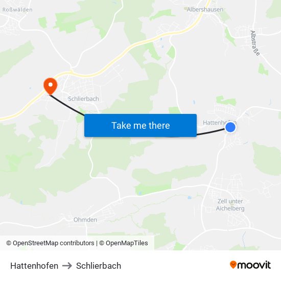 Hattenhofen to Schlierbach map