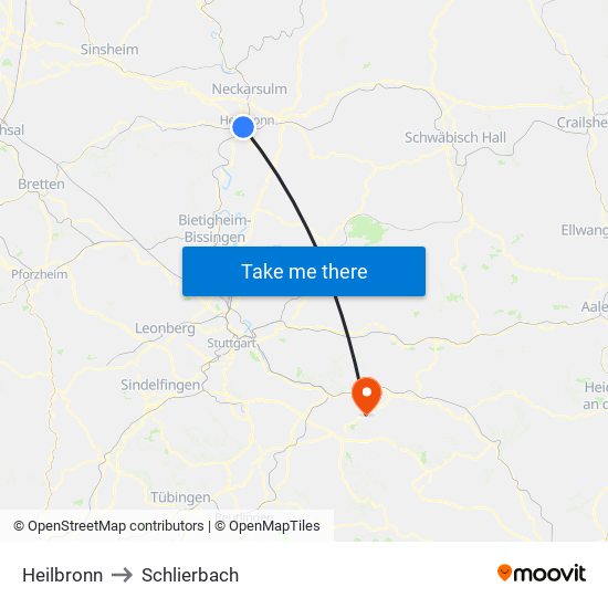 Heilbronn to Schlierbach map