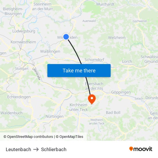 Leutenbach to Schlierbach map