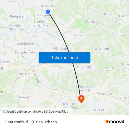 Oberstenfeld to Schlierbach map