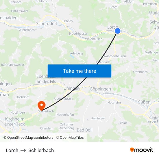 Lorch to Schlierbach map