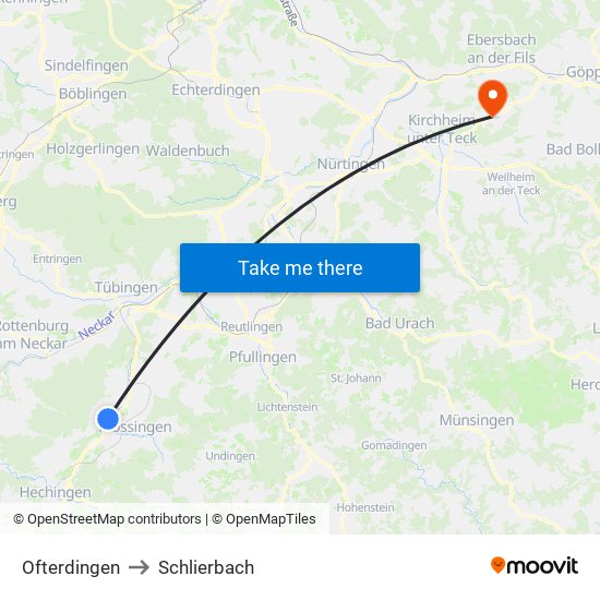 Ofterdingen to Schlierbach map