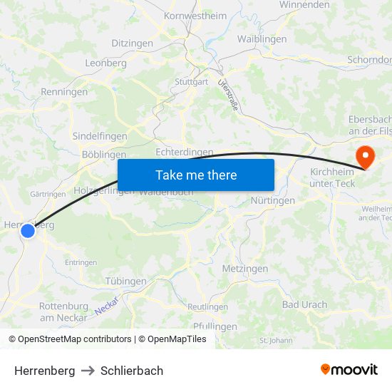 Herrenberg to Schlierbach map
