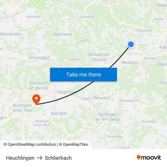 Heuchlingen to Schlierbach map